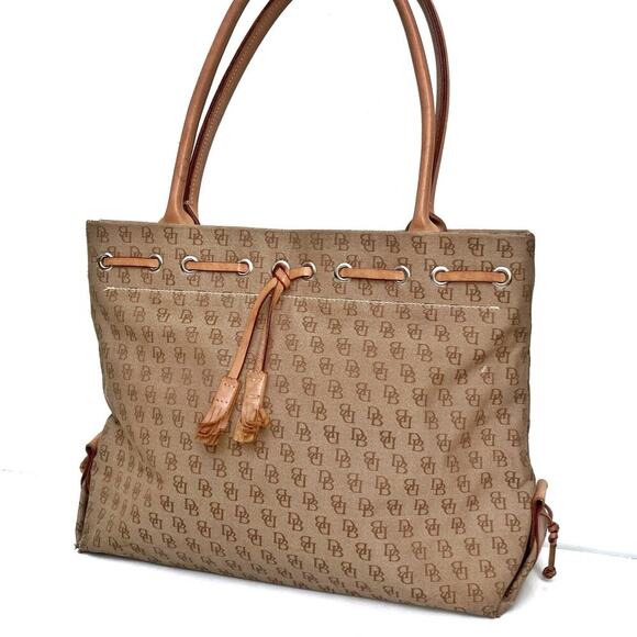 Y2K Dooney Monogram Canvas Tote | Preppy Neutral Shoulder Bag | Fall Heritage - Picture 1 of 16
